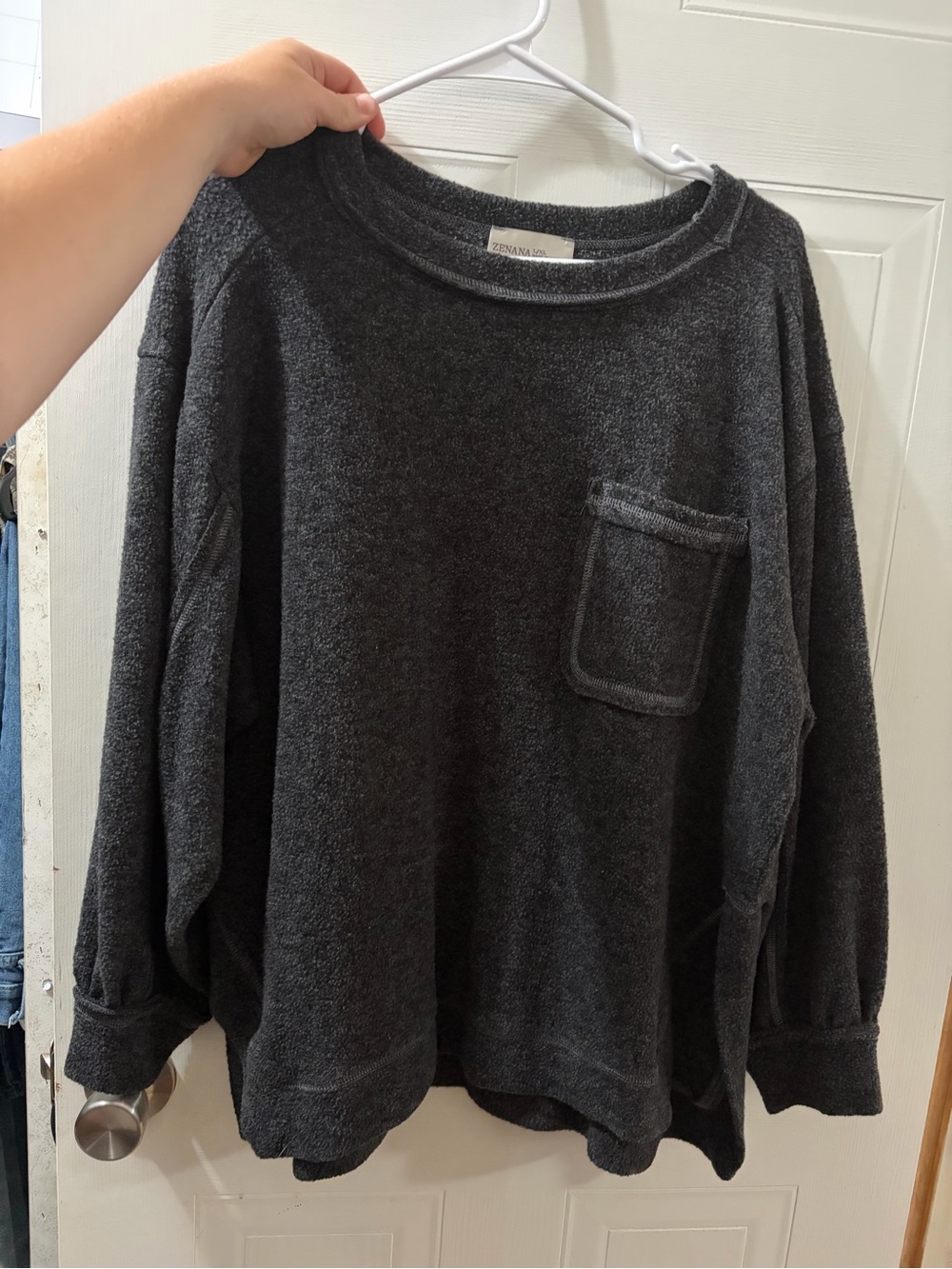 Zenana Outfitters Charcoal Pocket Pullover Sweater